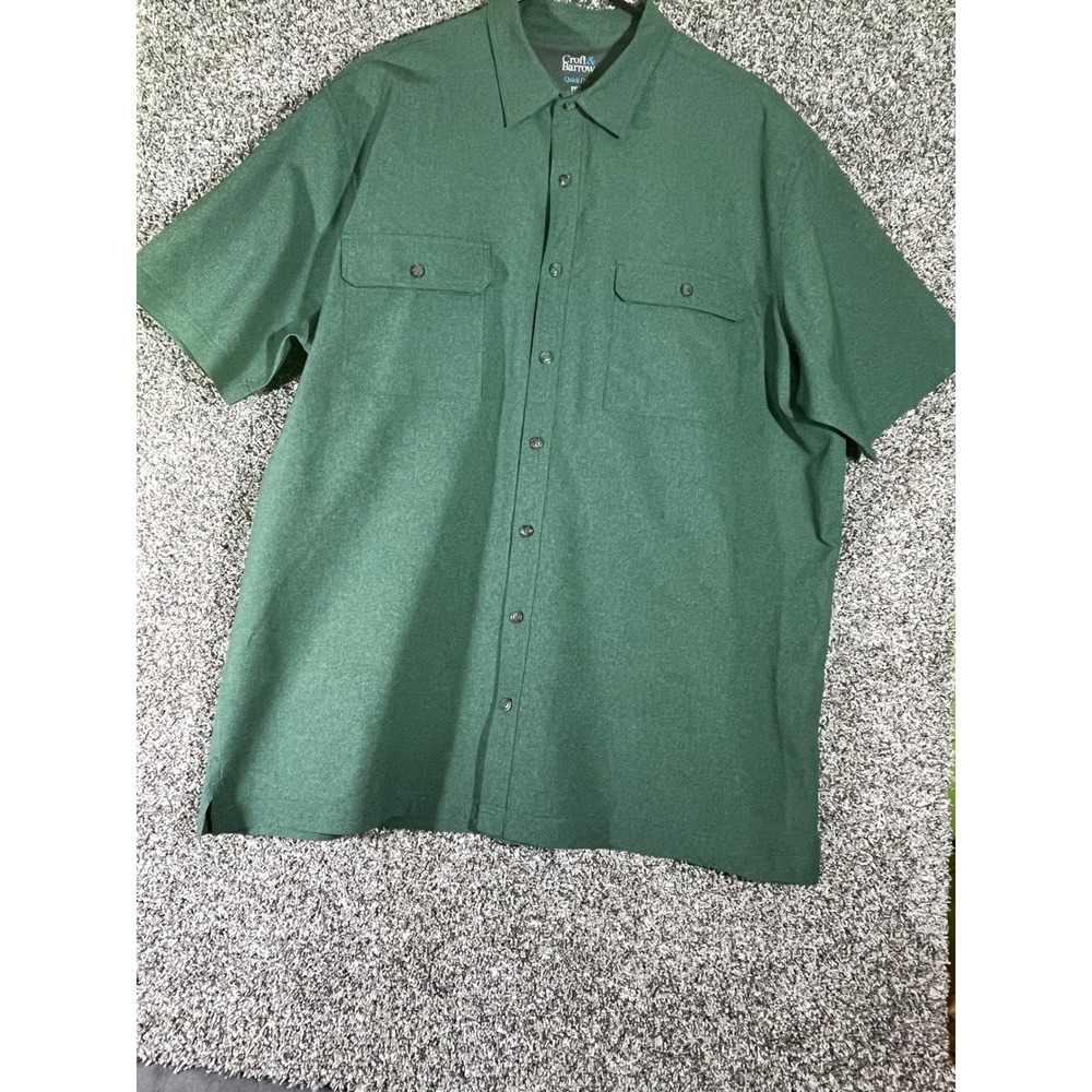 Croft & Barrow Quick Dry Button Up Shirt Men XXLT Green Outdoor Hiking Fish